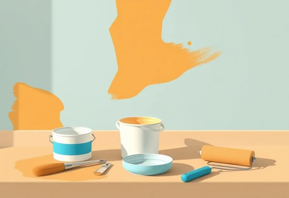 Outils de peinture disposés dans l'ordre des étapes du chantier