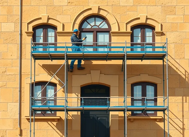 Ravalement de façade en pierre, nettoyage et application d'enduit