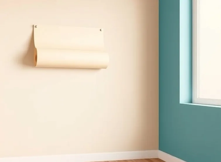 Pose de papier peint, rouleau et brosse à maroufler